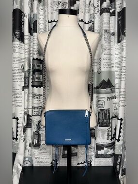 REBECCA MIINKOFF Avery Blue Crossbody Bag with Chain Strap.100% Genuine Leather.